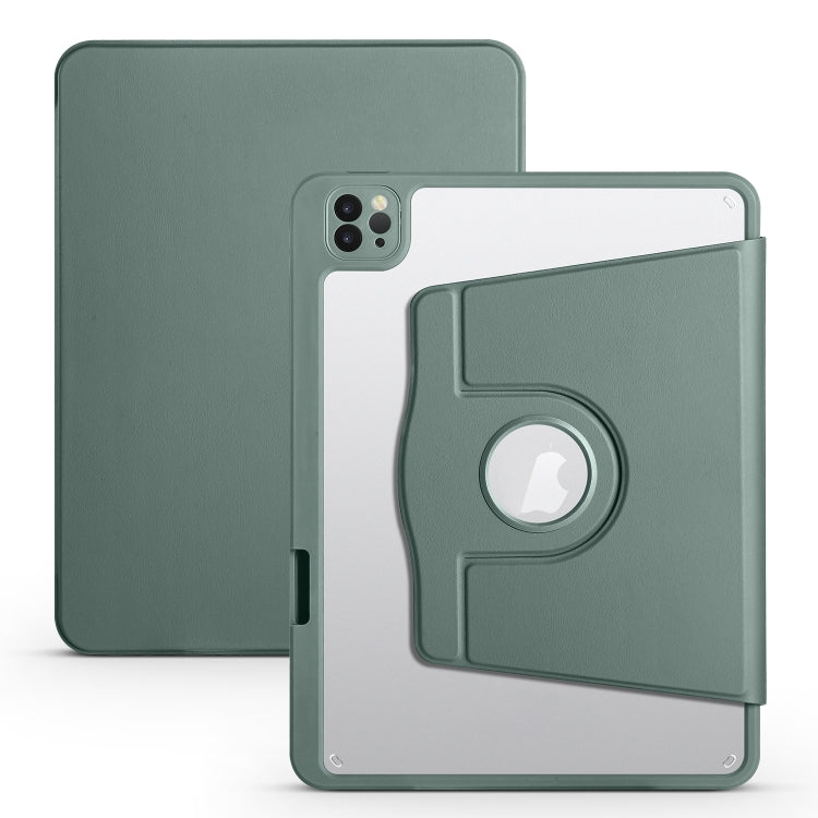 For iPad Pro 11 2024 Acrylic 360 Degree Rotation Holder Leather Tablet Case(Pine Green)