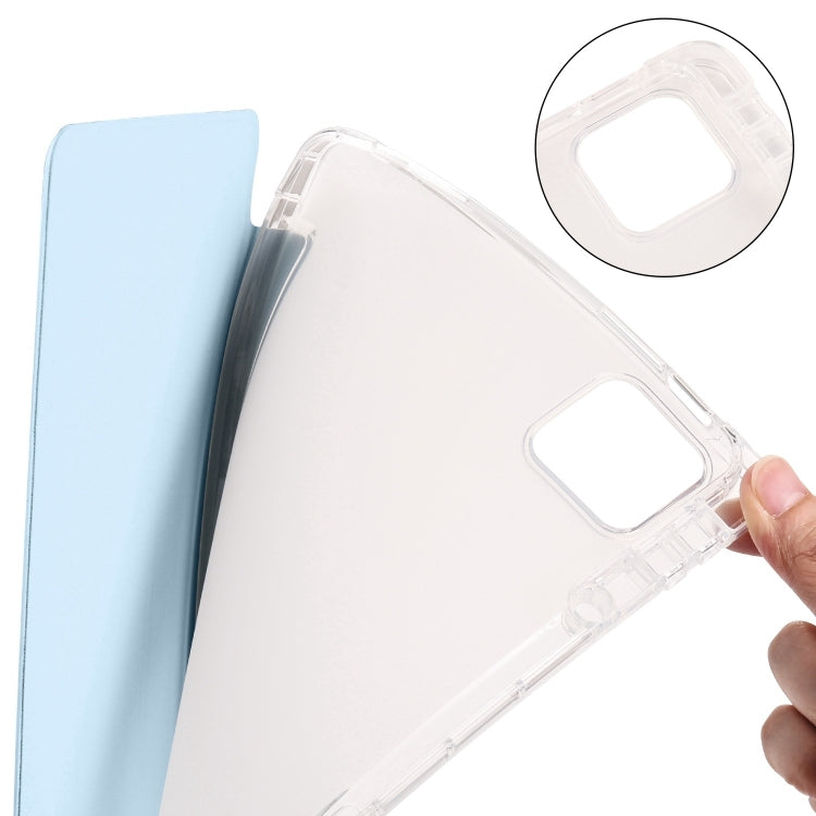 For iPad Air 13 2024 3-fold Clear TPU Smart Leather Tablet Case with Pen Slot(Ice Blue)