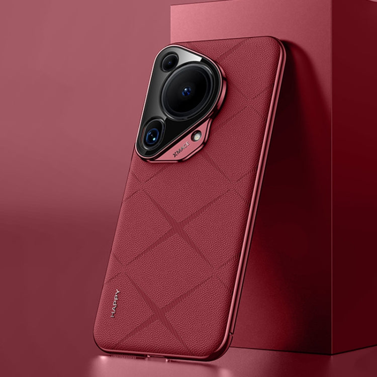 For Huawei Pura 70 Ultra Plain Leather PC Phone Case(Wine Red)