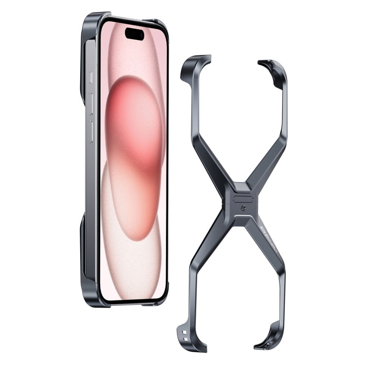 For iPhone 15 Frameless X-shaped Metal Phone Case(Grey)