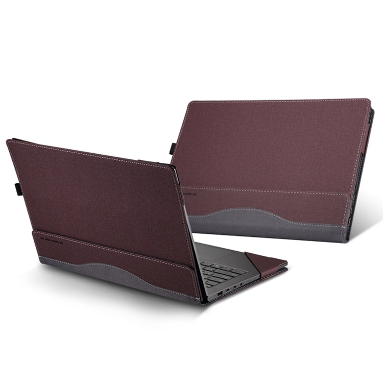 For HP Pavilion X360 Laptop 14t-ek / 14-ek Leather Laptop Shockproof Protective Case(Wine Red)