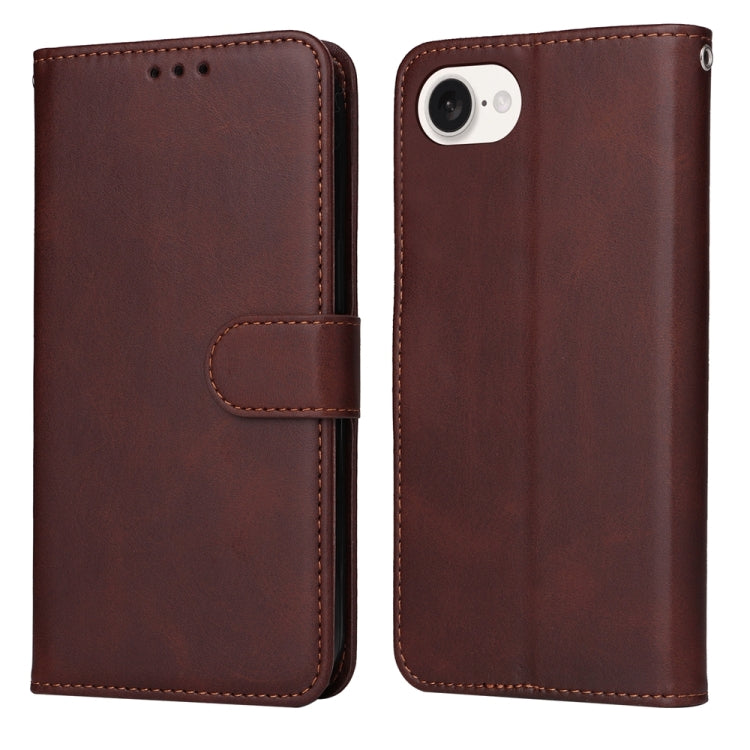 For iPhone 16e Classic Calf Texture Flip Leather Phone Case(Brown)