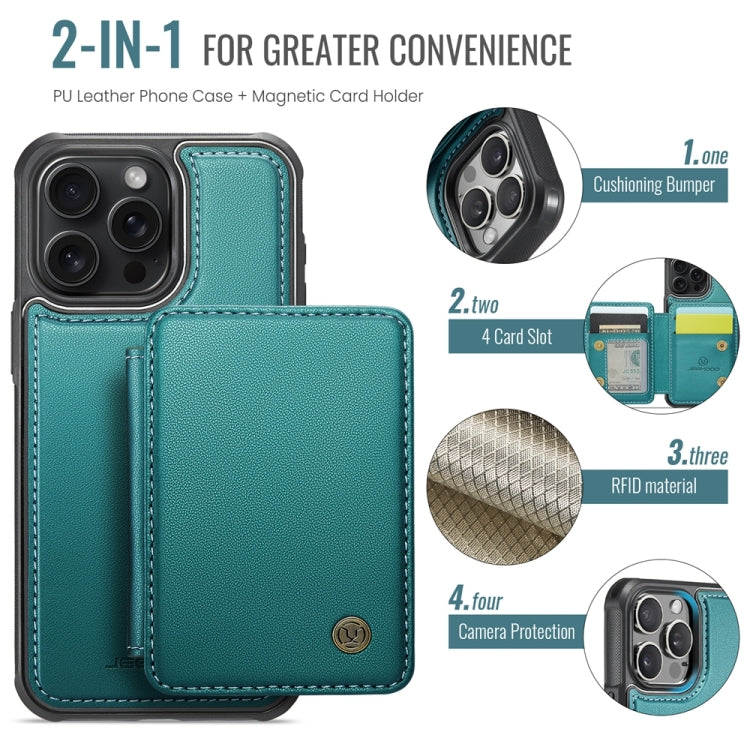 For iPhone 16 Pro Max JEEHOOD J05 Business Magnetic Style RFID Leather Phone Case(Blue Green)