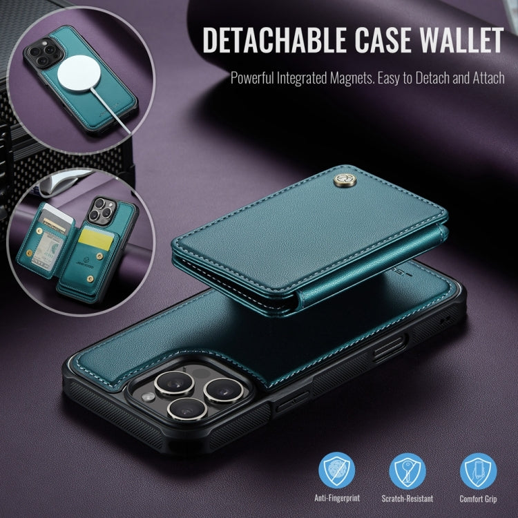 For iPhone 16 Pro JEEHOOD J05 Business Magnetic Style RFID Leather Phone Case(Blue Green)