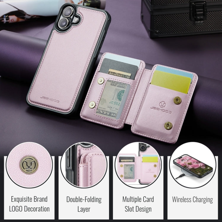 For iPhone 16 JEEHOOD J05 Business Magnetic Style RFID Leather Phone Case(Pink)