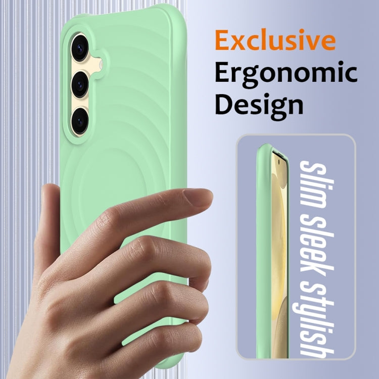 For Samsung Galaxy S25 5G Wave Texture MagSafe Magnetic Liquid Silicone Phone Case(Green)