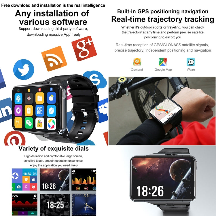 UNIWA DM200, 4GB+64GB, 2.88 inch Android 9.0 Smart Watch Phone, MT6761 Quad Core, Network: 4G(Black) - free shipping - PMC Jewellery - Order now!