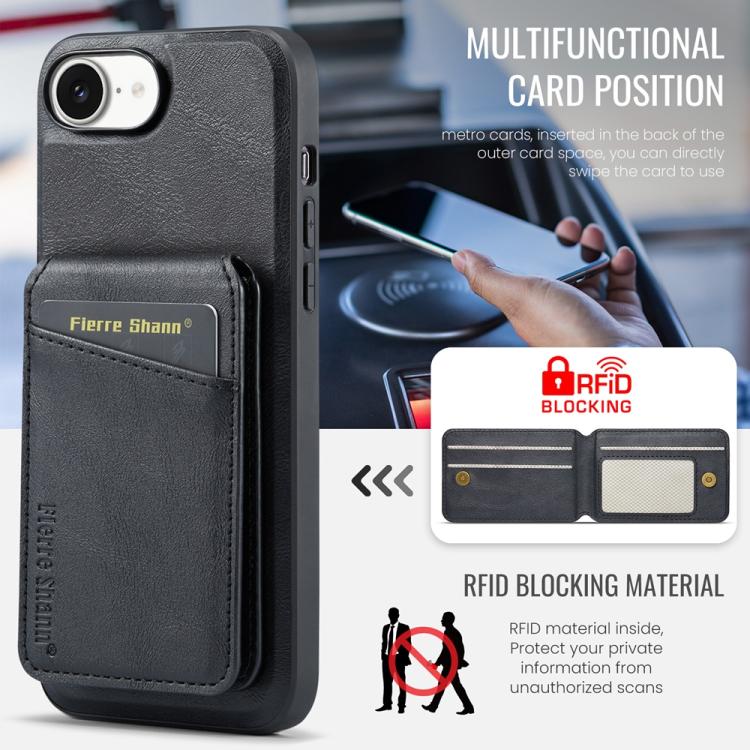 For iPhone 16e Fierre Shann Cowhide Vertical Flip Magnetic Card Holder Phone Case(Black) - free shipping - PMc TechLife - Order now!