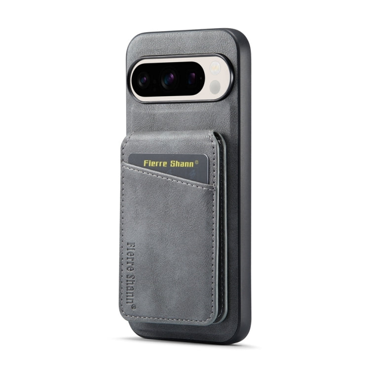 For Google Pixel 9 Pro Fierre Shann Cowhide Vertical Flip Magnetic Card Holder Phone Case(Grey)