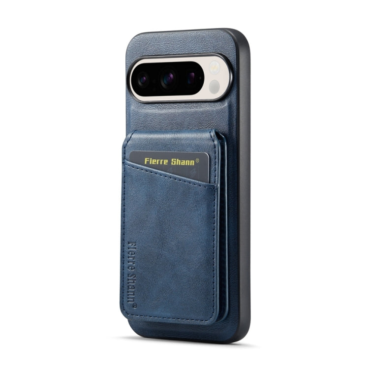 For Google Pixel 9 Fierre Shann Cowhide Vertical Flip Magnetic Card Holder Phone Case(Blue)