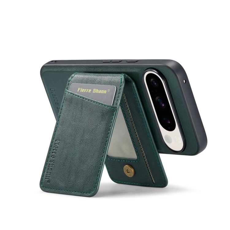 For Google Pixel 9 Fierre Shann Cowhide Vertical Flip Magnetic Card Holder Phone Case(Green)