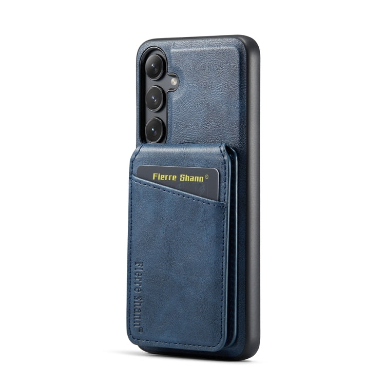 For Samsung Galaxy S24+ 5G Fierre Shann Cowhide Vertical Flip Magnetic Card Holder Phone Case(Blue)