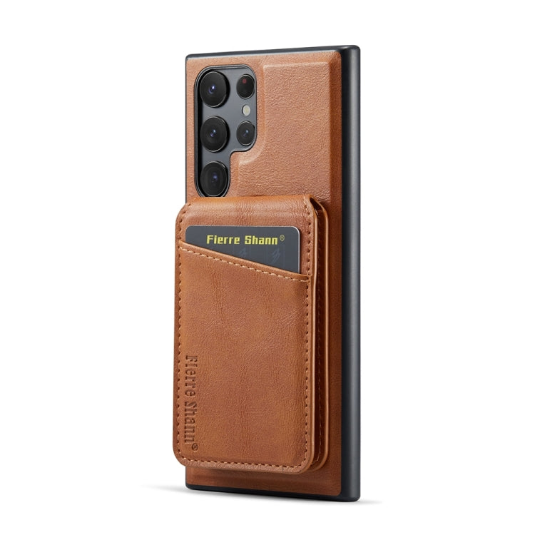 For Samsung Galaxy S24 Ultra 5G Fierre Shann Cowhide Vertical Flip Magnetic Card Holder Phone Case(Brown)