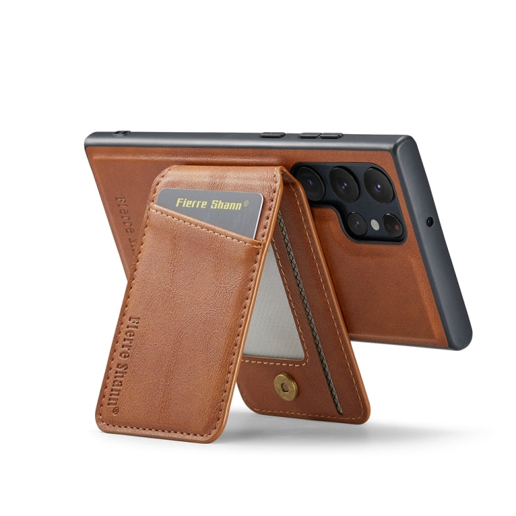 For Samsung Galaxy S24 Ultra 5G Fierre Shann Cowhide Vertical Flip Magnetic Card Holder Phone Case(Brown)