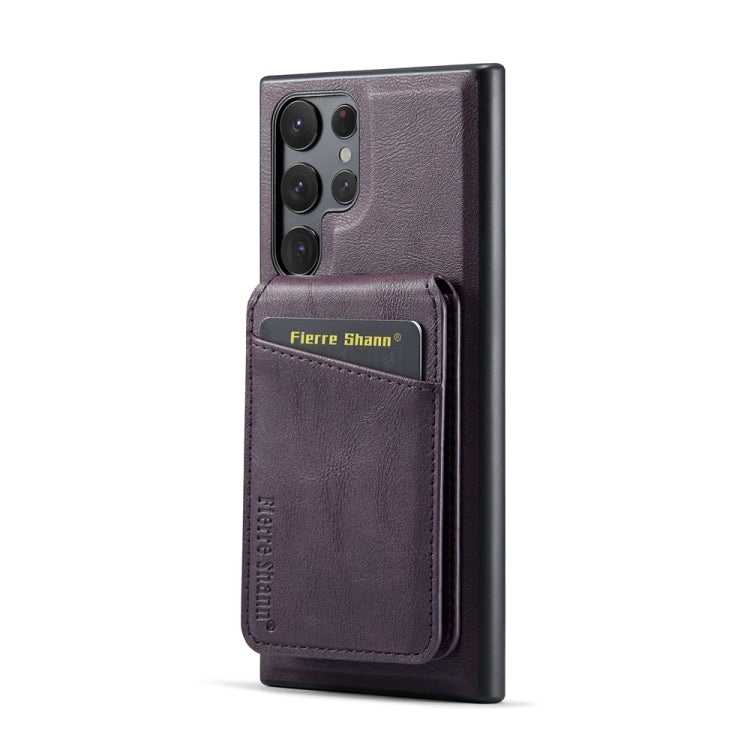 For Samsung Galaxy S24 Ultra 5G Fierre Shann Cowhide Vertical Flip Magnetic Card Holder Phone Case(Purple)