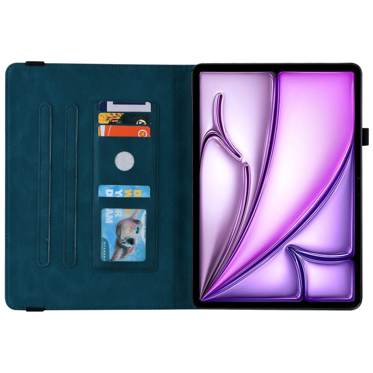 For iPad Air 11 2024 Butterfly Flower Embossed Leather Tablet Case(Blue)
