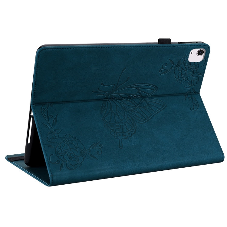 For iPad Air 11 2024 Butterfly Flower Embossed Leather Tablet Case(Blue)