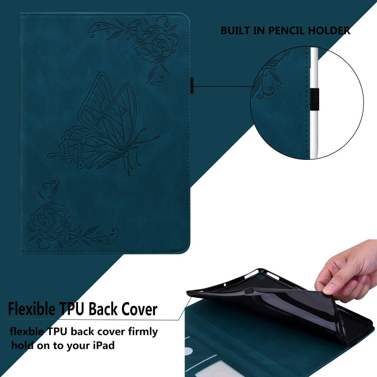 For iPad Air 11 2024 Butterfly Flower Embossed Leather Tablet Case(Blue)