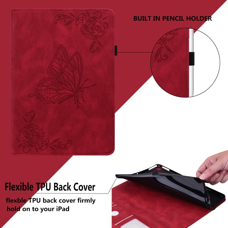 For iPad Air 11 2024 Butterfly Flower Embossed Leather Tablet Case(Red)