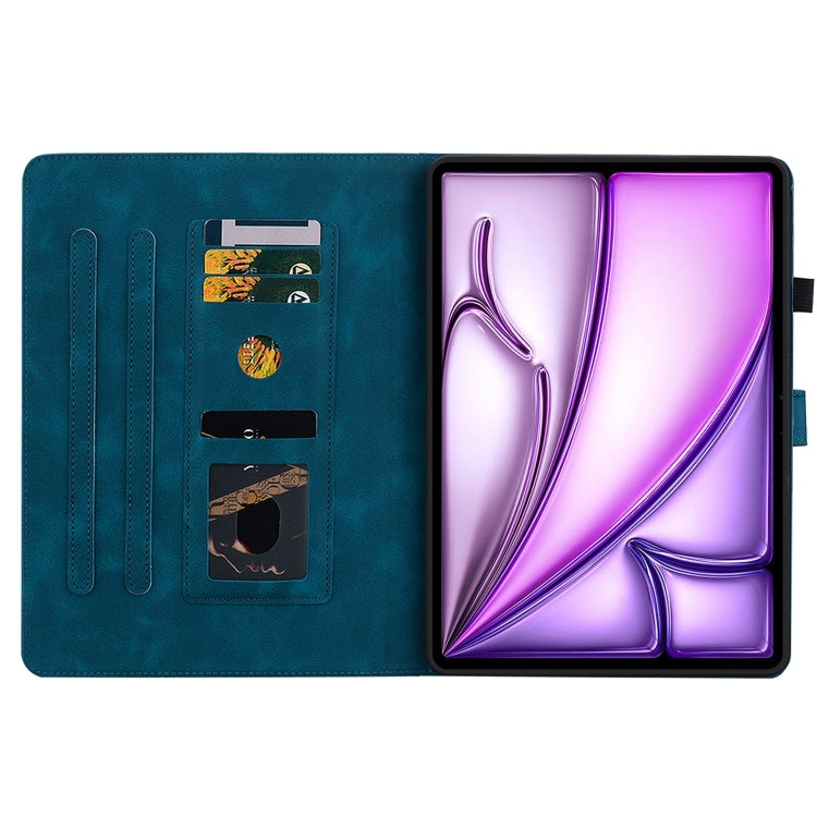 For iPad Air 13 2024 Lily Embossed Leather Smart Tablet Case(Dark Blue)