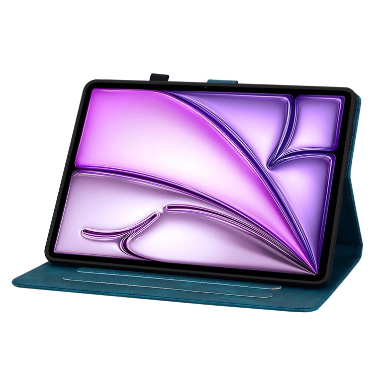 For iPad Air 13 2024 Lily Embossed Leather Smart Tablet Case(Dark Blue)