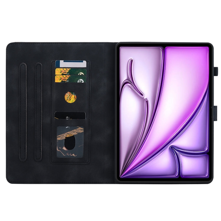 For iPad Air 13 2024 Lily Embossed Leather Smart Tablet Case(Black)