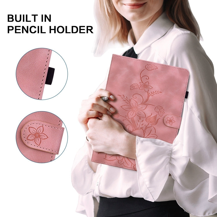 For iPad Air 11 2024 Lily Embossed Leather Smart Tablet Case(Pink) - iPad Air 11 2024 Cases by PMC TechLife | Online Shopping South Africa | PMC TechLife | Buy Now Pay Later Mobicred