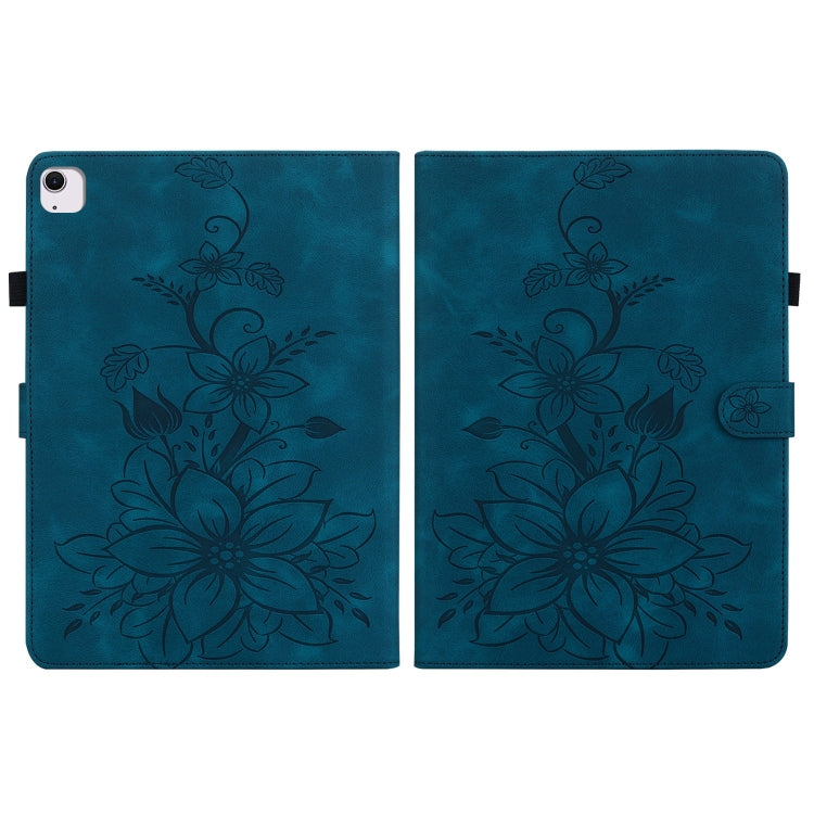 For iPad Air 11 2024 Lily Embossed Leather Smart Tablet Case(Dark Blue)