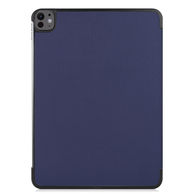 For iPad Pro 13 2024 Custer Pure Color 3-Fold Holder Smart Leather Tablet Case(Dark Blue)