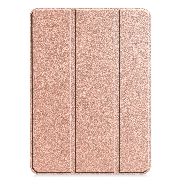 For iPad Pro 13 2024 Custer Pure Color 3-Fold Holder Smart Leather Tablet Case(Rose Gold)