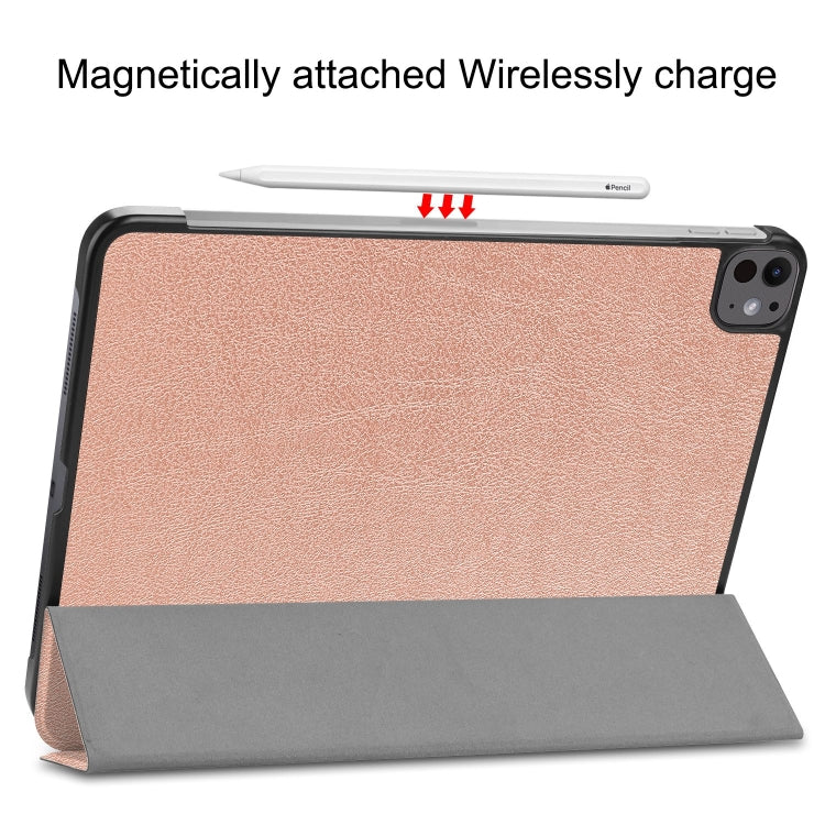 For iPad Pro 13 2024 Custer Pure Color 3-Fold Holder Smart Leather Tablet Case(Rose Gold)