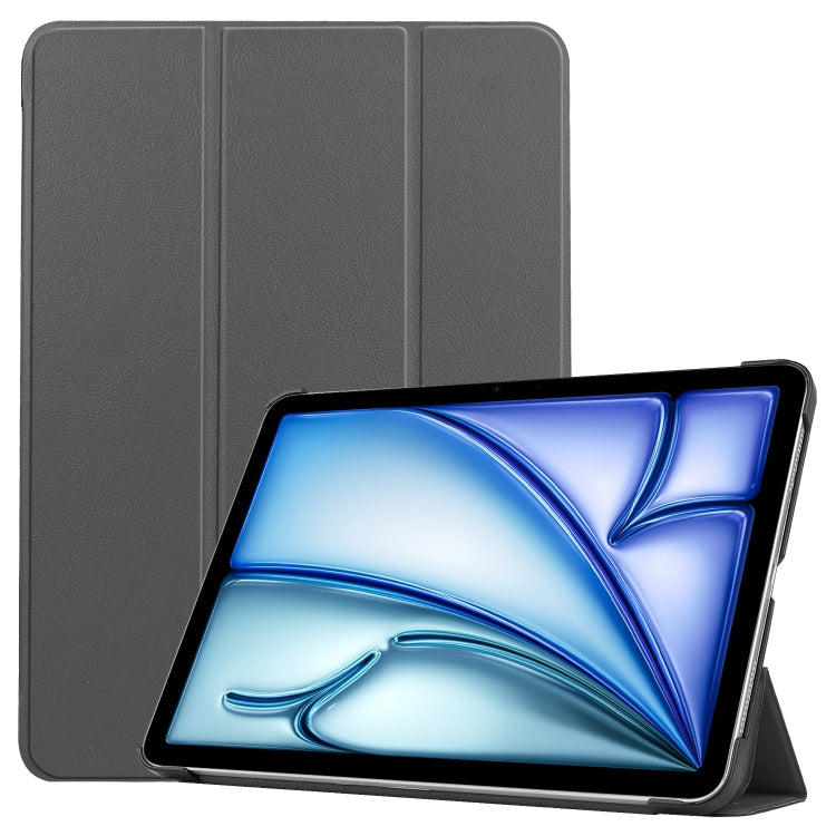For iPad Air 11 2025 / 2024 Custer Pure Color 3-Fold Holder Smart Leather Tablet Case(Gray)