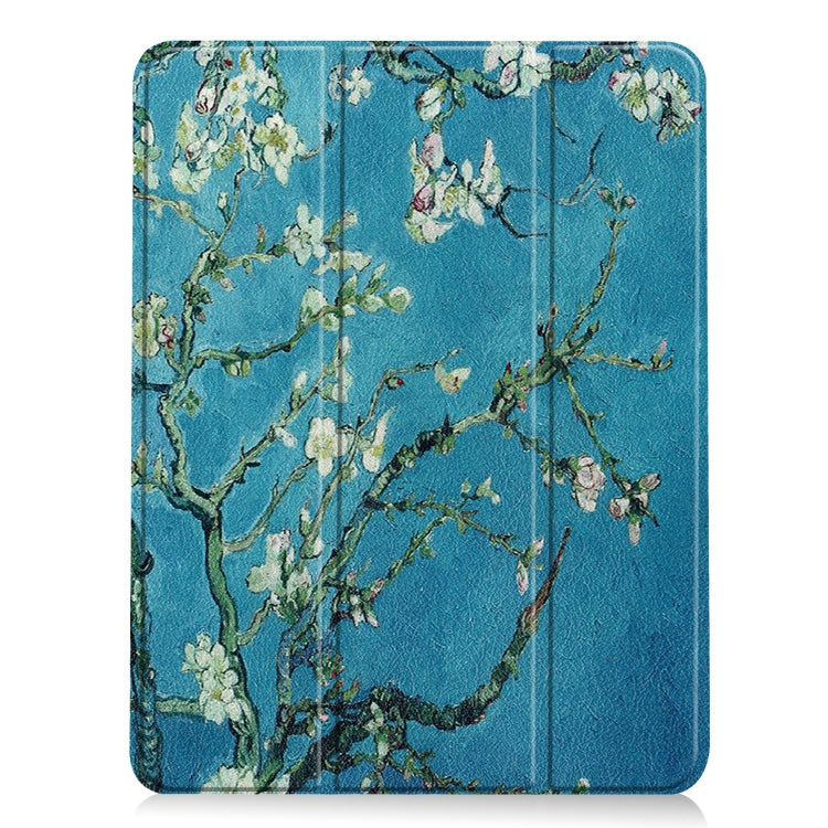 For iPad Air 11 2024 / 2025 Custer Painted 3-Fold Holder Smart Leather Tablet Case(Apricot Flower)