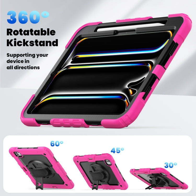 For iPad Pro 11 2024 Silicone Hybrid PC Tablet Protective Case(Black+Rose Red)