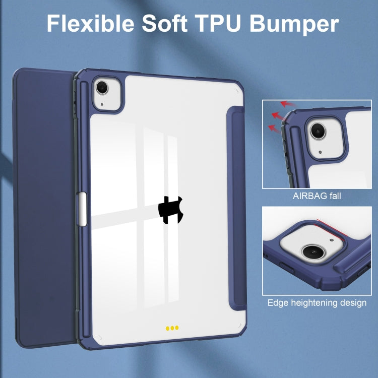 For iPad Air 13 2025 / 2024 Pure Color 3-fold Clear TPU Smart Leather Tablet Case(Dark Blue)