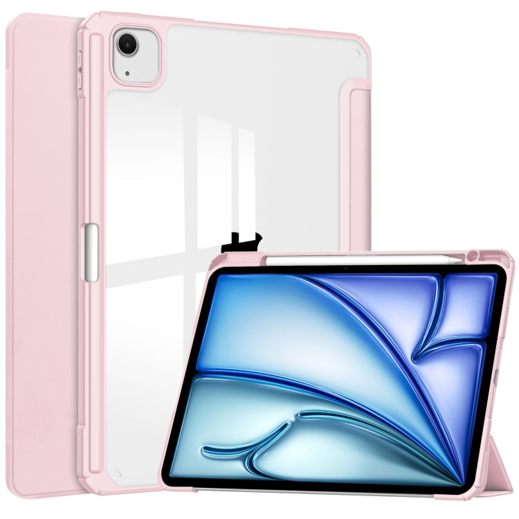 For iPad Air 13 2025 / 2024 Pure Color 3-fold Clear TPU Smart Leather Tablet Case(Pink)