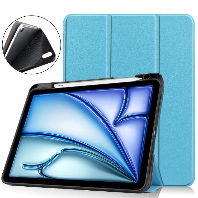 For iPad Air 11 2024 Custer TPU Pure Color 3-Fold Holder Smart Leather Tablet Case(Sky Blue)
