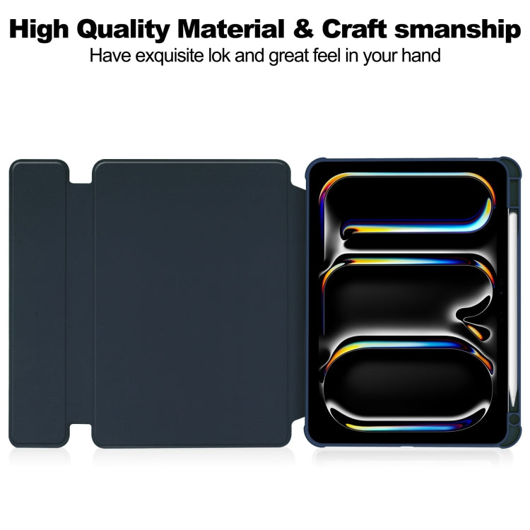 For iPad Pro 11 2024 Transparent Rotation Smart Leather Tablet Case with Keyboard(Dark Blue)