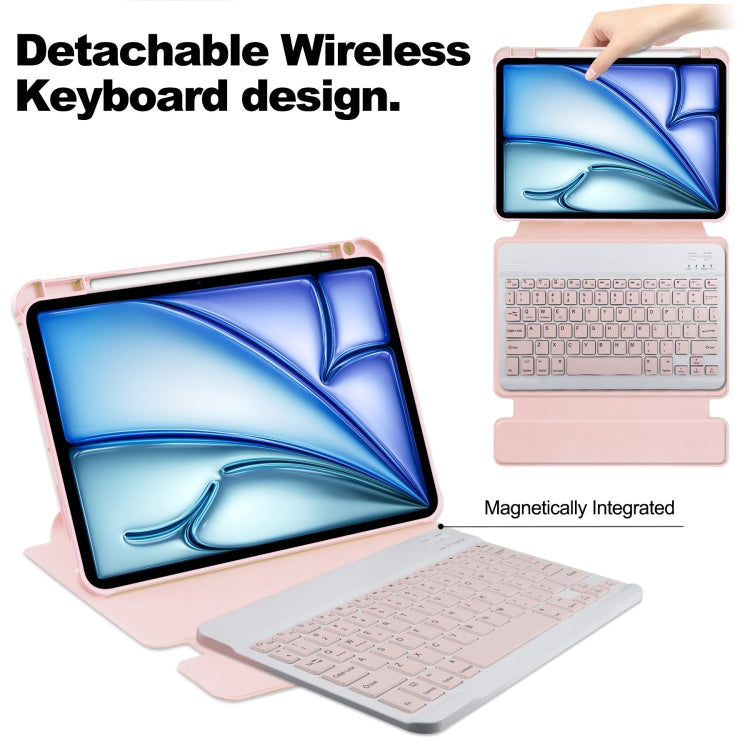 For iPad Air 11 2024 Transparent Rotation Smart Leather Tablet Case with Keyboard(Pink)
