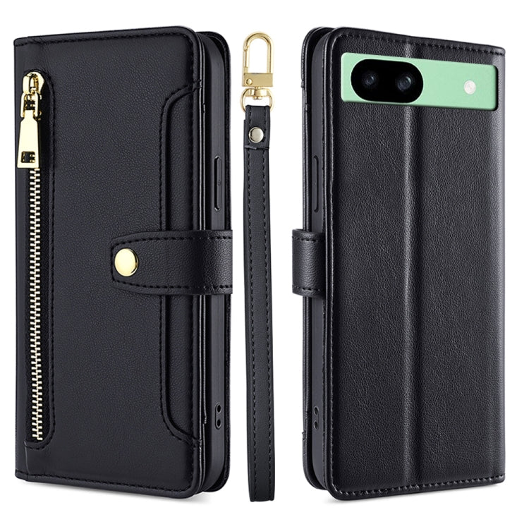 For Google Pixel 8a Sheep Texture Cross-body Zipper Wallet Leather Phone Case(Black)