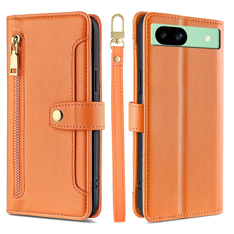 For Google Pixel 8a Sheep Texture Cross-body Zipper Wallet Leather Phone Case(Orange)