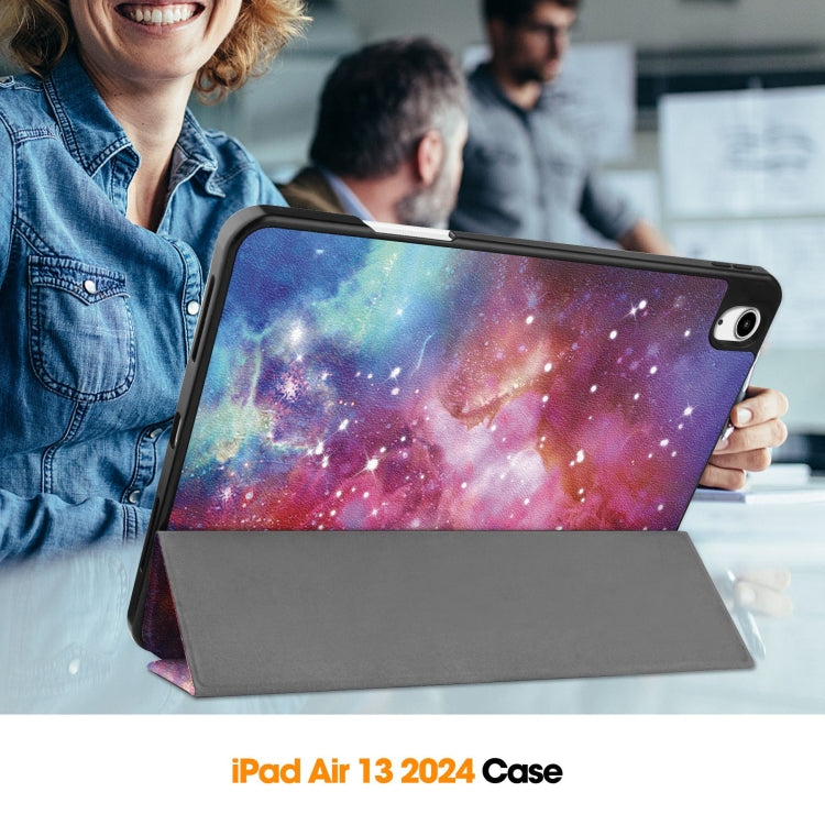 For iPad Air 13 2024 / 2025 Custer Painted 3-Fold Holder Smart Leather Tablet Case with Pen Tray(Milky Way Nebula) - iPad Air 13 2025 / 2024 Cases by PMC TechLife | Online Shopping South Africa | PMC TechLife | Buy Now Pay Later Mobicred