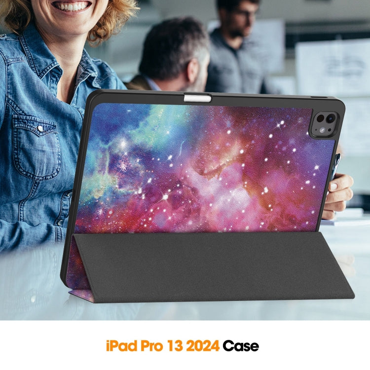For iPad Pro 13 2024 Custer Painted 3-Fold Holder Smart Leather Tablet Case with Pen Tray(Milky Way Nebula) - iPad Pro 13 2024 Cases by PMC TechLife | Online Shopping South Africa | PMC TechLife | Buy Now Pay Later Mobicred