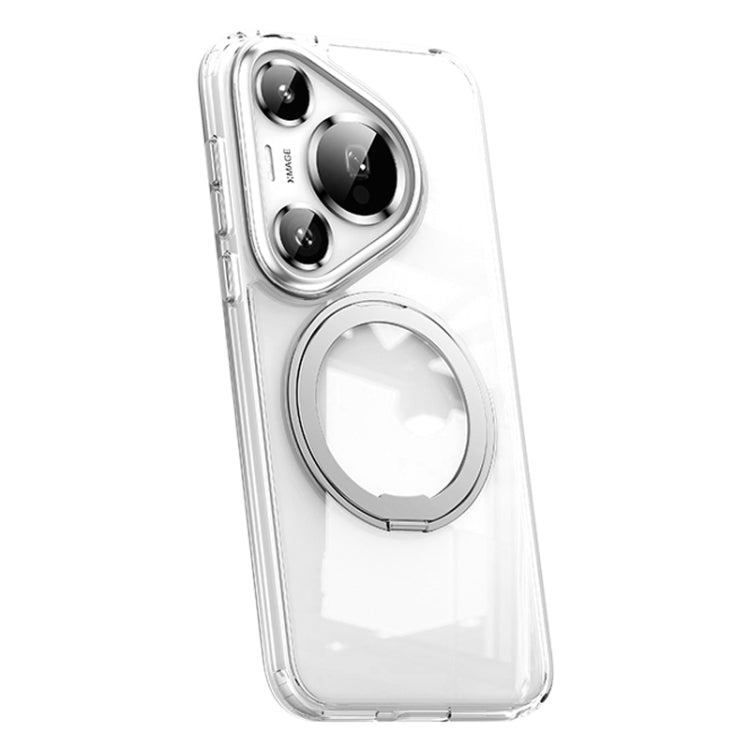 For Huawei Pura 70 Frosted 360 Rotating Holder Magnetic Full Coverage Shockproof Phone Case(Transparent)