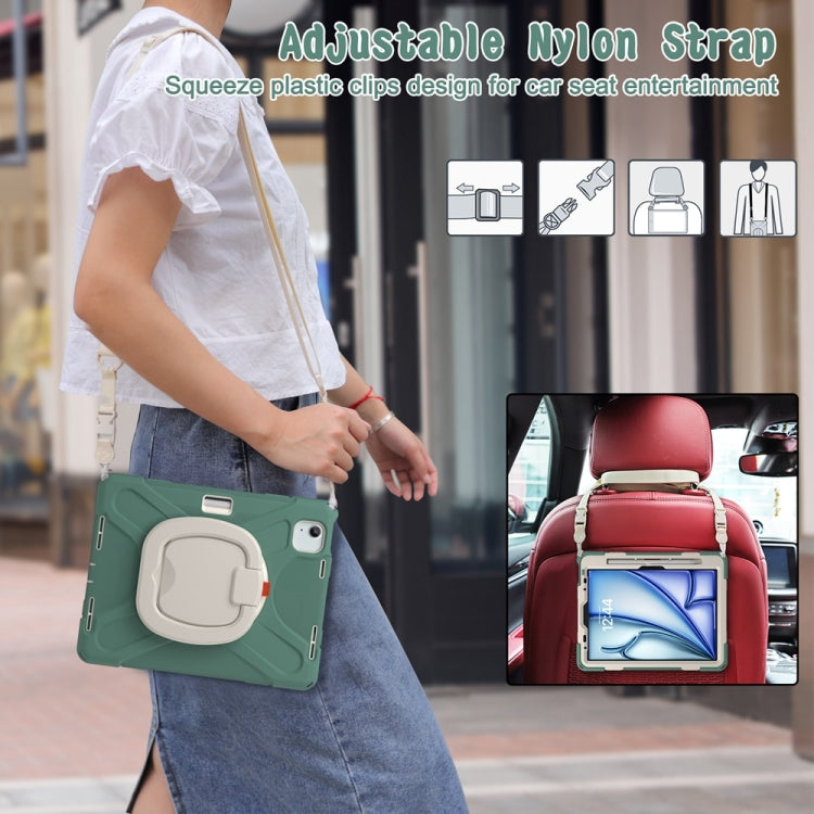 For iPad Air 11 2024 / Air 11 2025 Silicone Hybrid PC Tablet Case with Holder & Shoulder Strap(Emerald Green)