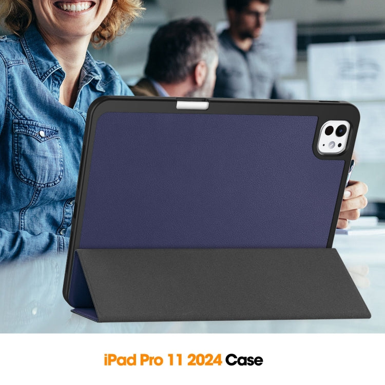 For iPad Pro 11 2024 Custer TPU Pure Color 3-Fold Holder Smart Leather Tablet Case with Pen Tray(Dark Blue) - iPad Pro 11 2024 Cases by PMC TechLife | Online Shopping South Africa | PMC TechLife | Buy Now Pay Later Mobicred