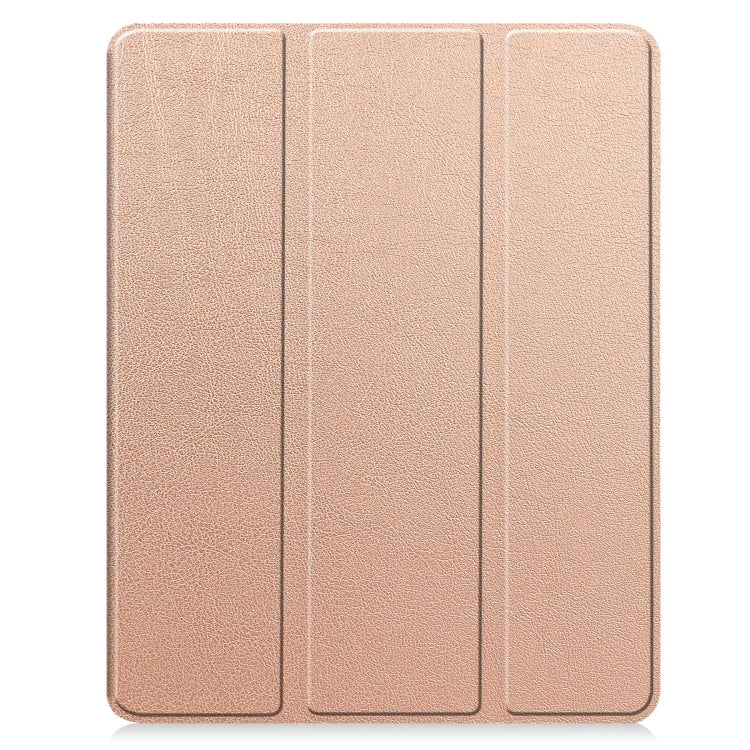 For iPad Pro 13 2024 Custer TPU Pure Color 3-Fold Holder Smart Leather Tablet Case with Pen Tray(Rose Gold)
