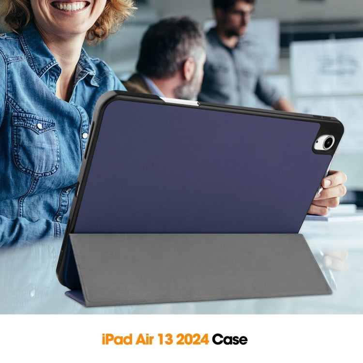 For iPad Air 13 2024 / 2025 Custer TPU Pure Color 3-Fold Holder Smart Leather Tablet Case with Pen Tray(Dark Blue) - iPad Air 13 2025 / 2024 Cases by PMC TechLife | Online Shopping South Africa | PMC TechLife | Buy Now Pay Later Mobicred