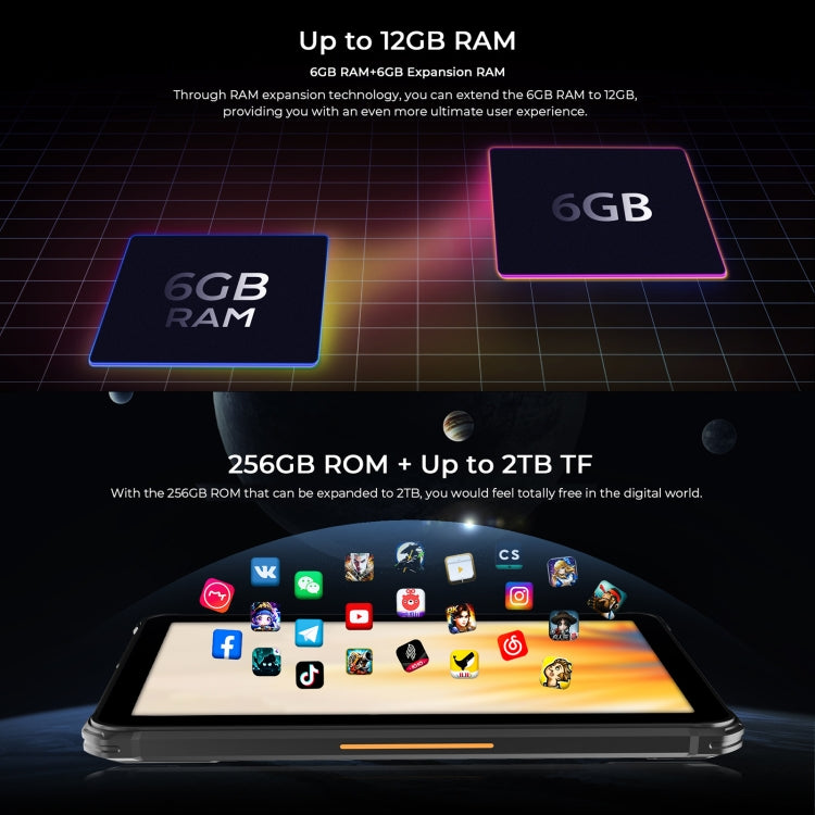 HOTWAV Tab R7 Rugged Tablet, 6GB+256GB, 10.1 inch Android 13 Unisoc Tiger T606 Octa Core 4G Network, Global Version with Google Play(Black Grey)