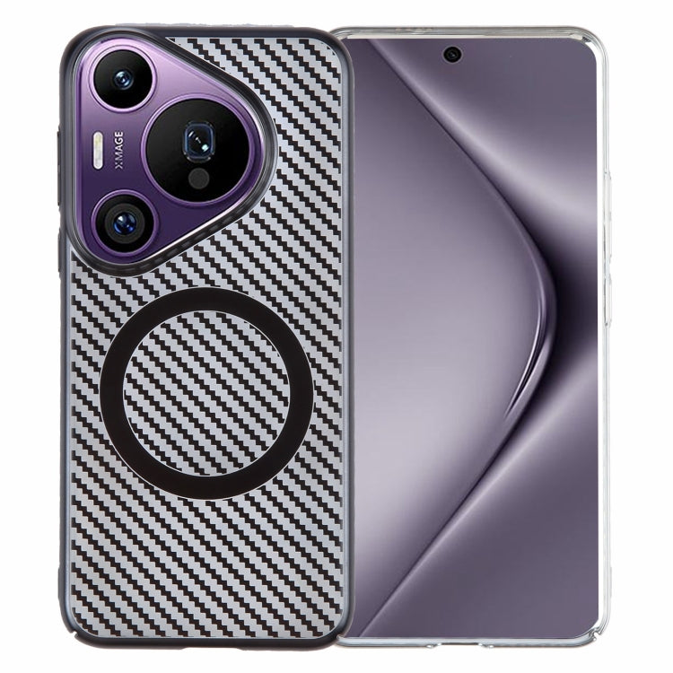 For Huawei Pura 70 6D Plated Carbon Fiber Clear Magsafe PC Phone Case(Starry Black)